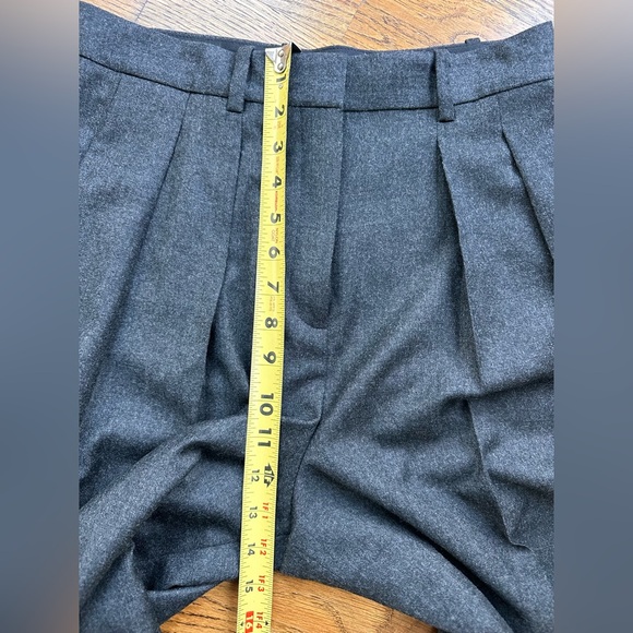 Theory Double Pleat Pant Sleek Virgin Wool Flannel Charcoal Gray Size 4 Wide Leg - Picture 9 of 11